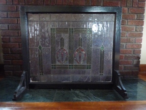 stained glass fireplace screen without lights
